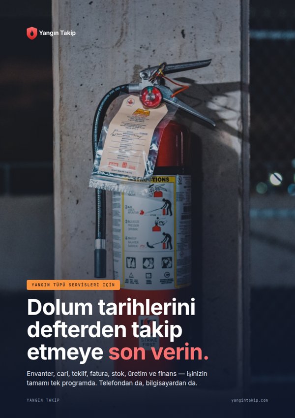 Yangın Takip tanıtım broşürünün kapağı